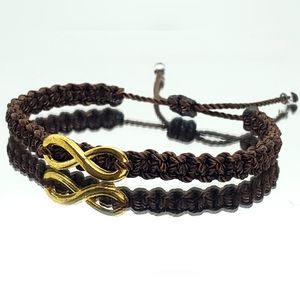 infinity bracelet, braided brown string wristband, infinity charm braided bracel